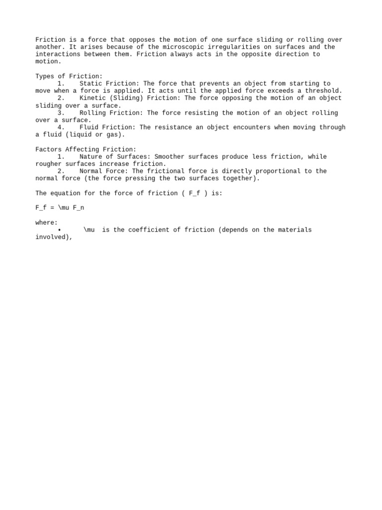 Understanding Types and Factors of Friction | PDF