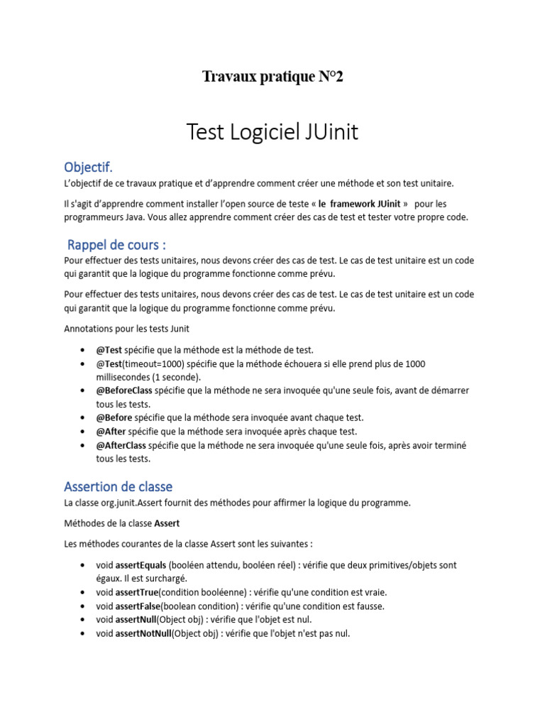 Test Unitaire avec JUinit en Java | PDF | Test unitaire | Test de logiciel