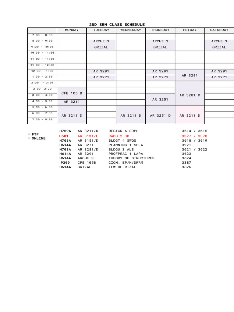 2nd Semester Class Schedule Overview | PDF