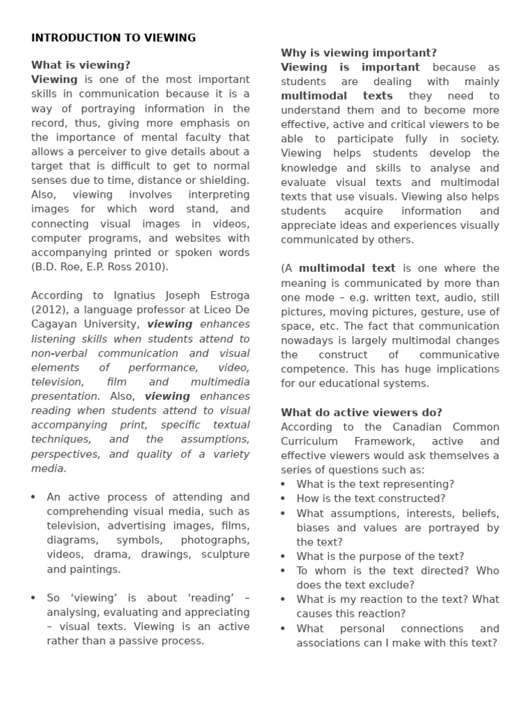 INTRODUCTION TO VIEWING | PDF | Communication | Human Communication