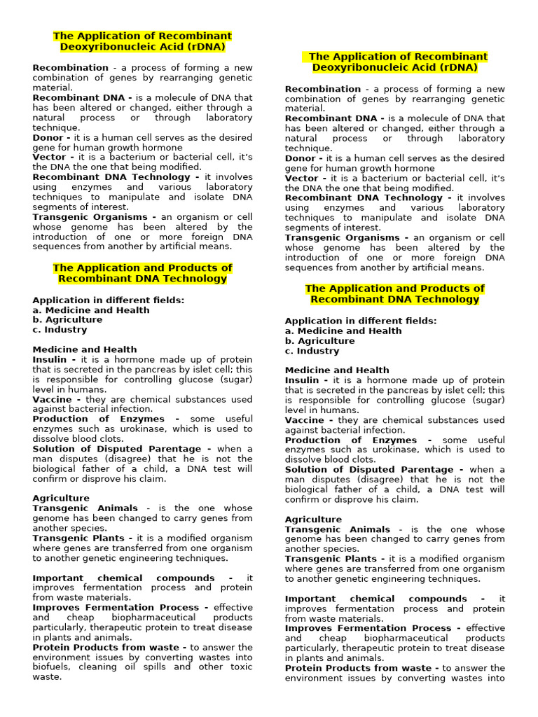 The Application of Recombinant | PDF | Recombinant Dna | Molecular Cloning