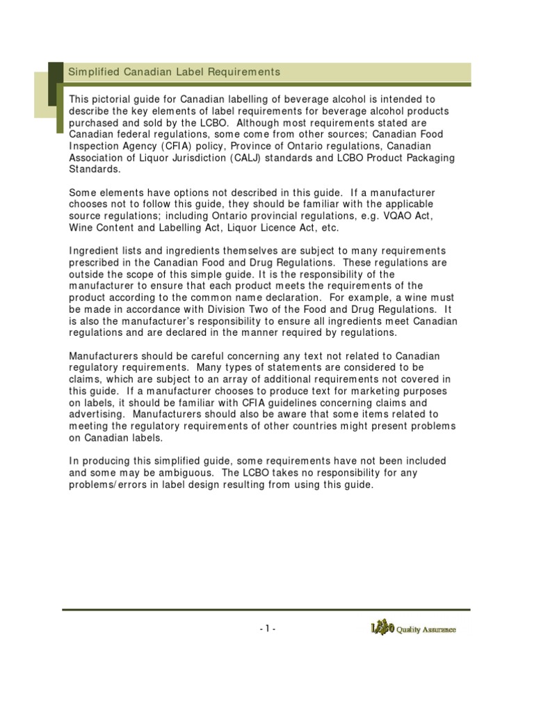 Canadian Alcohol Labeling Guide | PDF | Litre | Alcohol