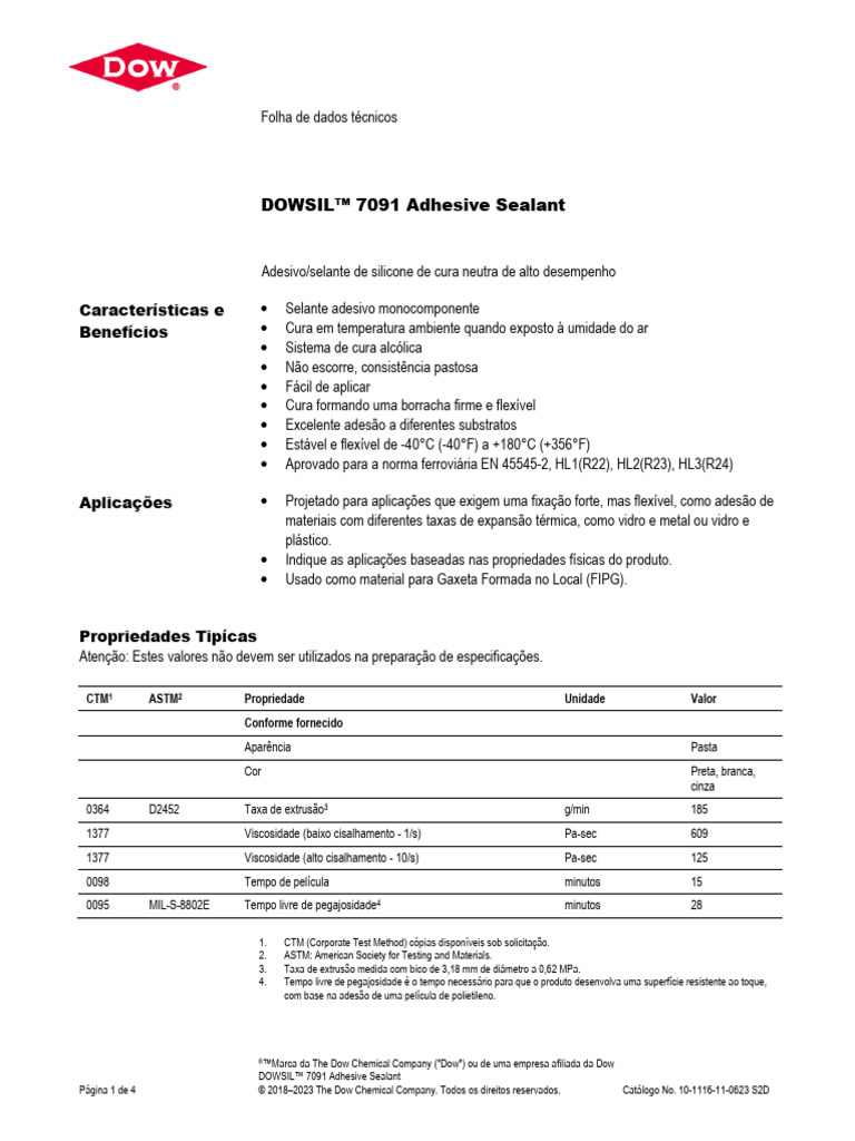 10 1116 11 Dowsil 7091 Adhesive Sealant | PDF | Embalagem e rotulagem ...