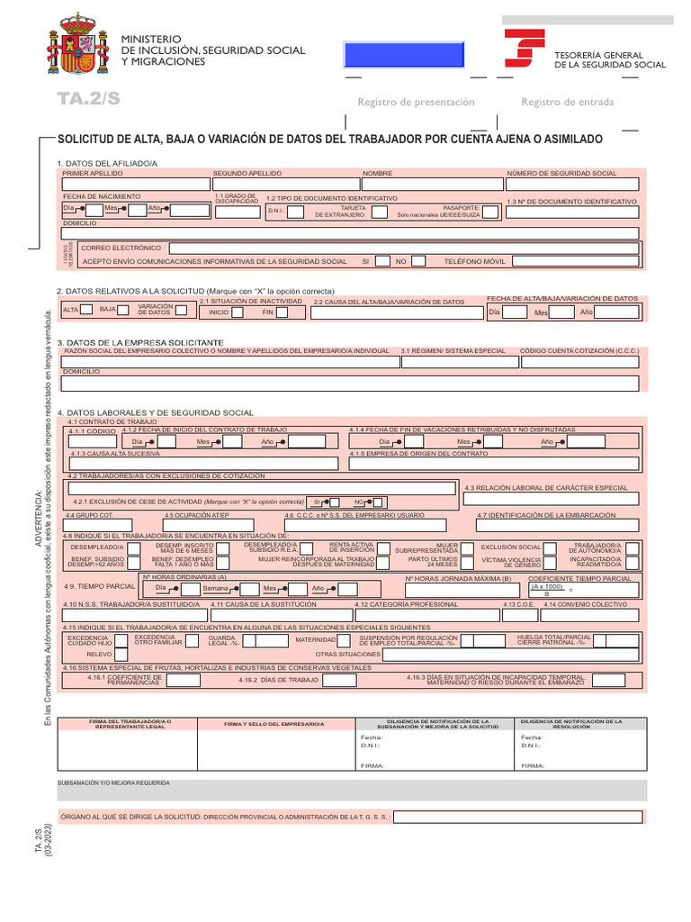 Solicitud de Alta y Variación de Datos SS | PDF | Documento de ...