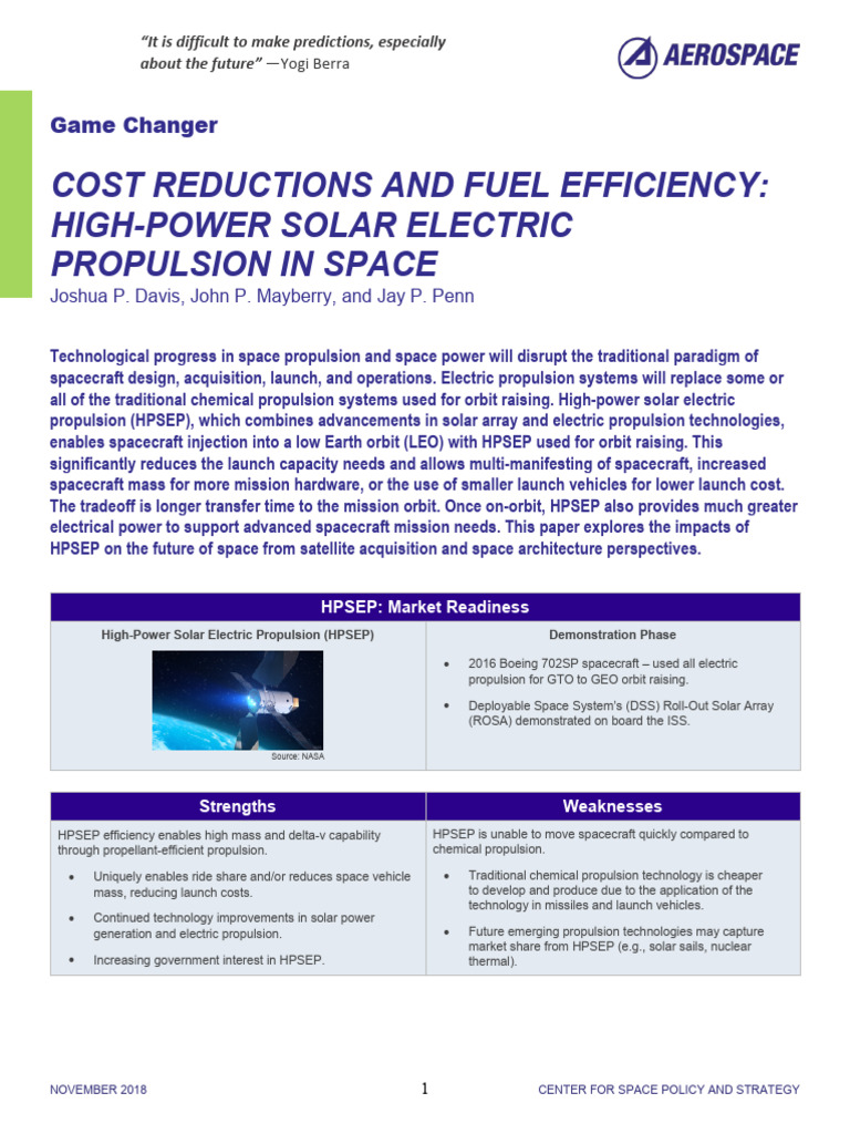 High-Power Solar Electric Propulsion | PDF | Spacecraft Propulsion ...