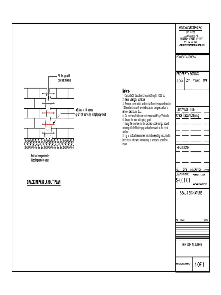 Crack Repair Drawing and Instructions | PDF | Concrete | Brick