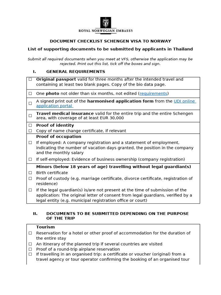 Thailand Document Checklist Schengen Visa m24 2 | PDF | Travel Visa ...