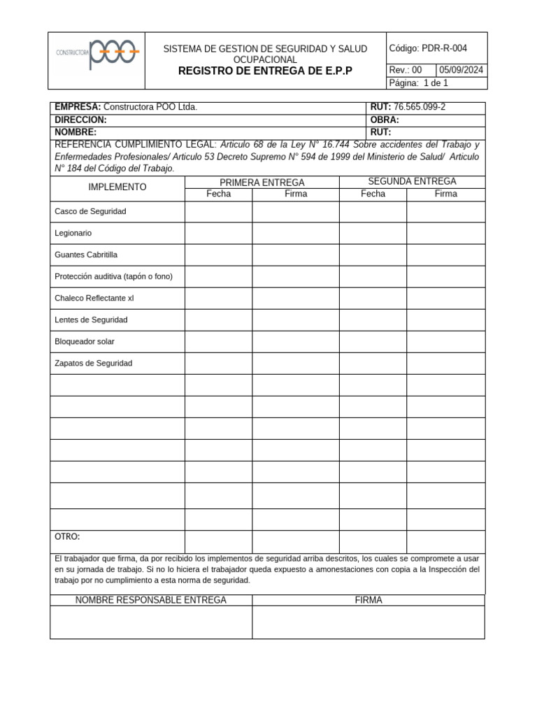 PDR-R-004 Entrega de Epp | PDF