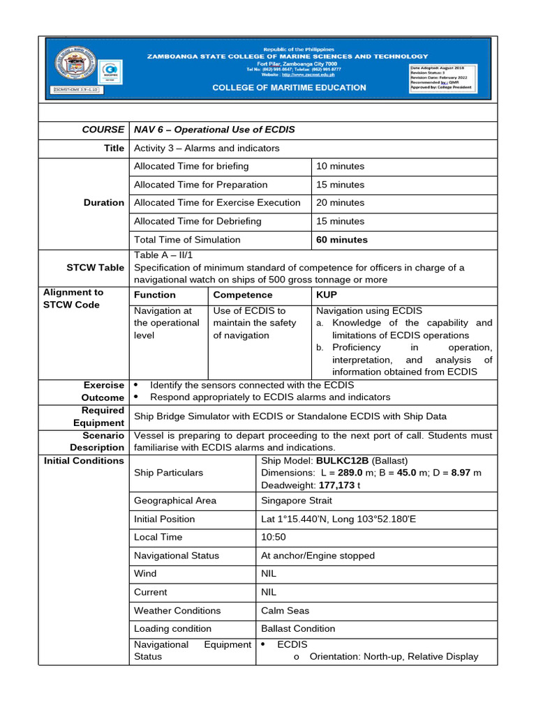 ECDIS Alarms and Indicators Training | PDF | Simulation | Navigation