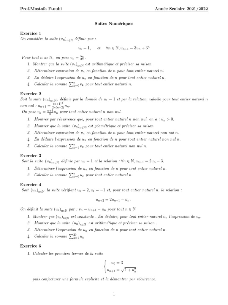 Expression de vn en fonction de n | PDF | Entier naturel | Mathématiques