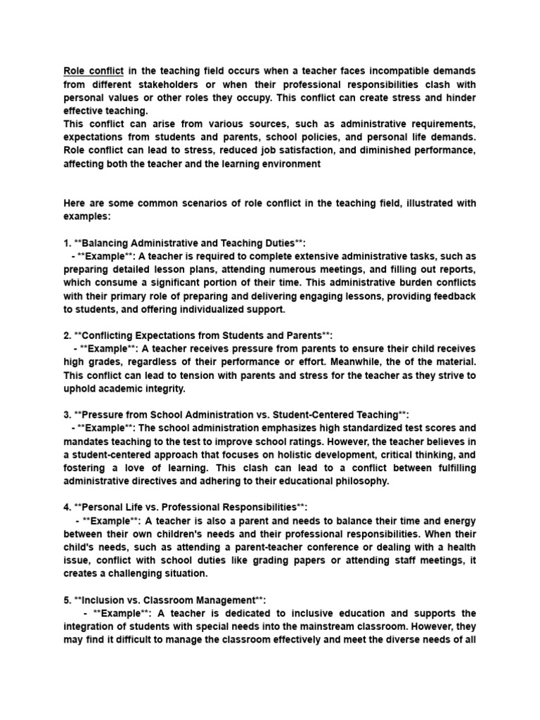 Understanding Role Conflict in Teaching | PDF | Teachers | Inclusion ...