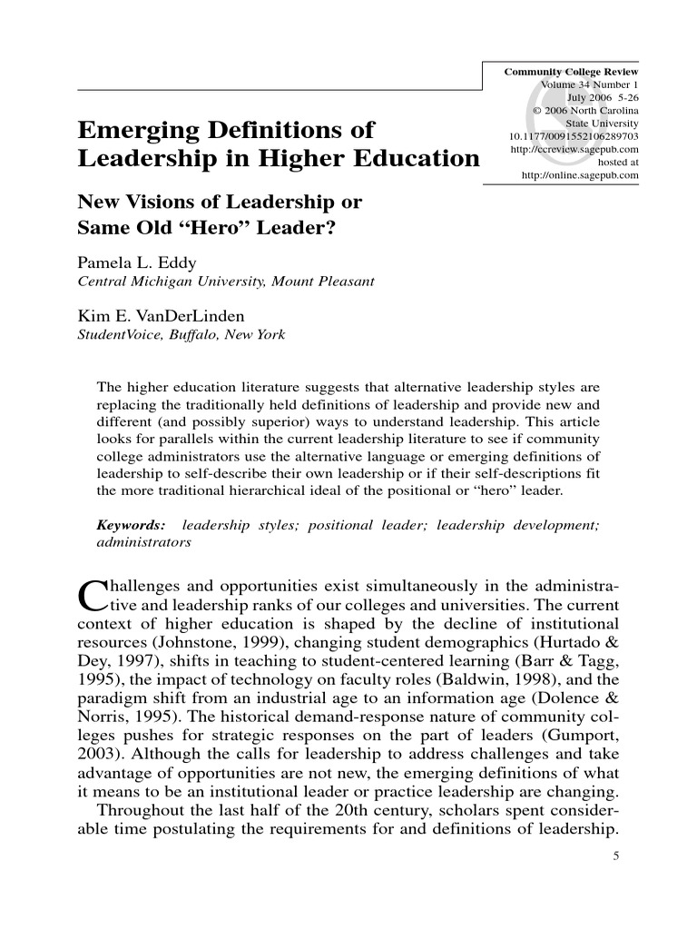 Evolving Leadership in Higher Education | PDF | Leadership | Community