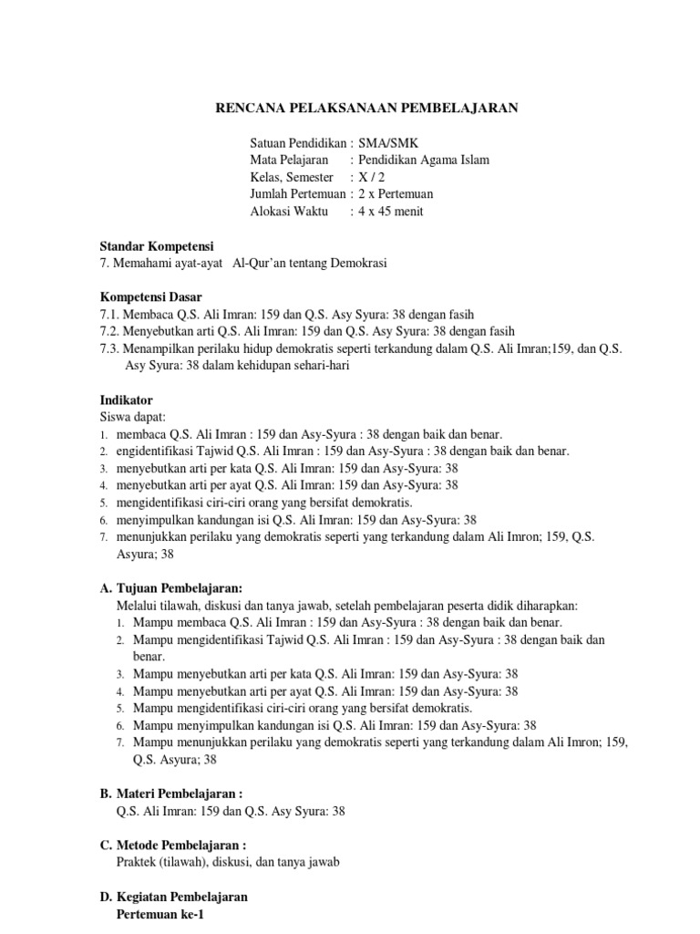 Rpp Pai Kelas X Semester Genap 2011 2012