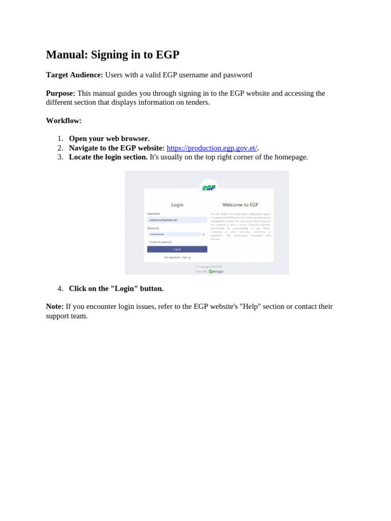 EGP Login Guide for Tender Access | PDF
