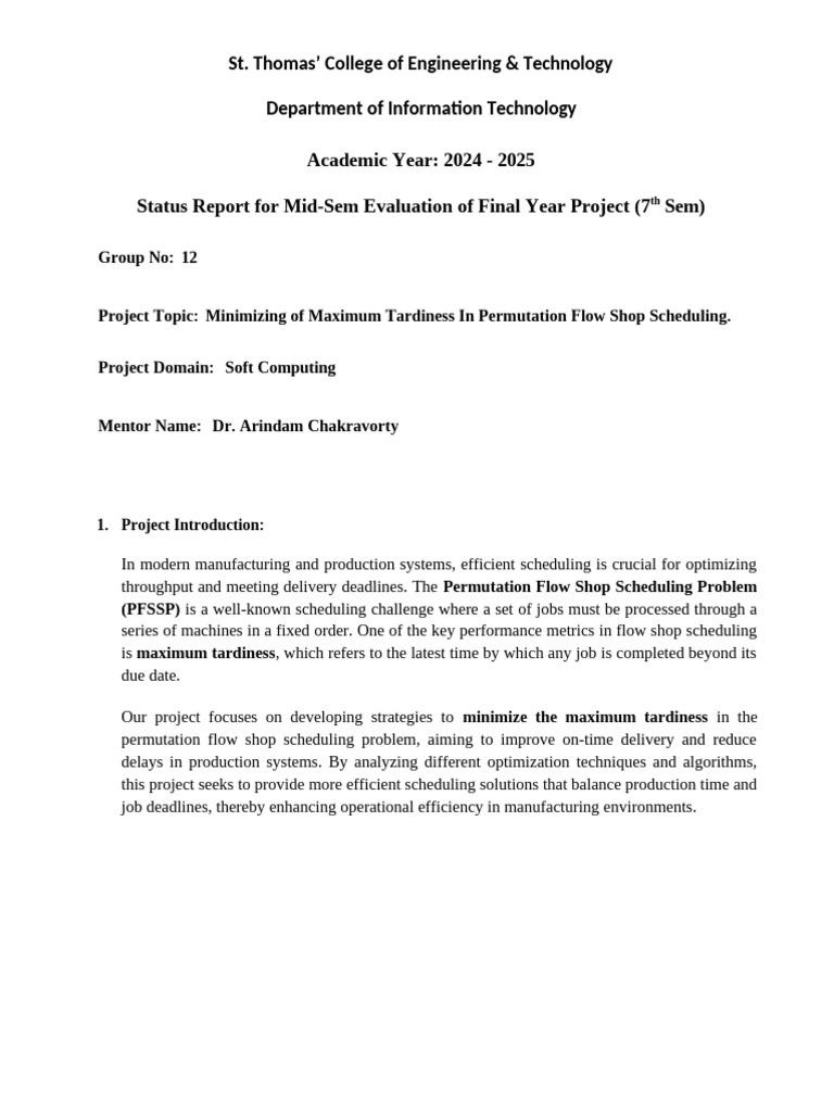 Mid-Sem Evaluation Status Report O1f Final Year Project | PDF ...