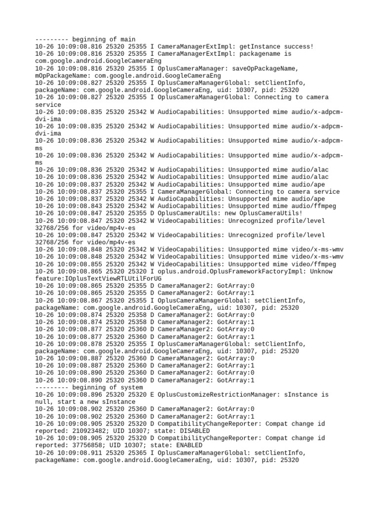 Camera Service Logs and Errors | PDF | Computer Architecture | Computing