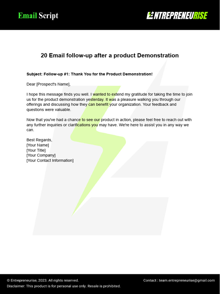 Follow-Up Email Templates After Demo | PDF | Return On Investment