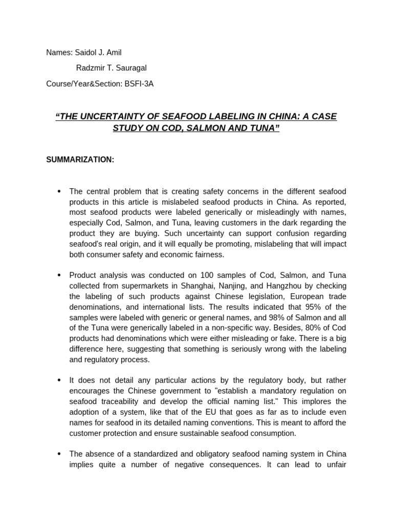Case Study | PDF | Seafood