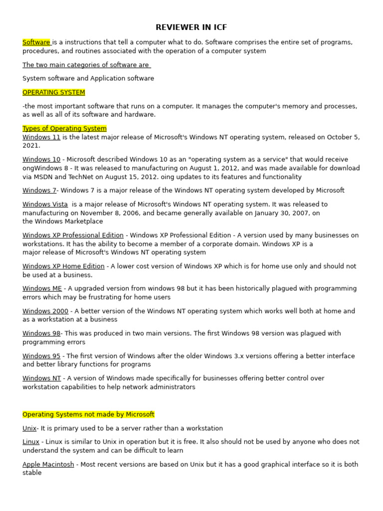 Overview of Software and Operating Systems | PDF | Microsoft Windows ...