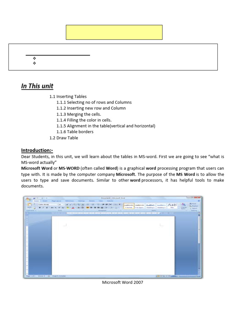 MS Word 2007: Inserting Tables Guide | PDF | Microsoft Word | Microsoft ...