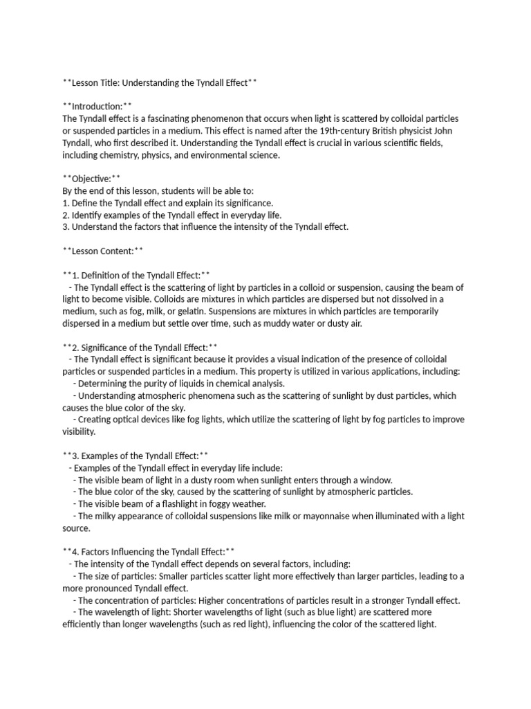 Real Tyndall Effect | PDF | Light | Scattering