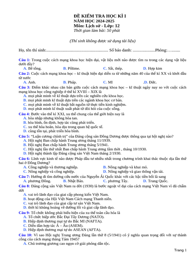 Lich Su 12 | PDF