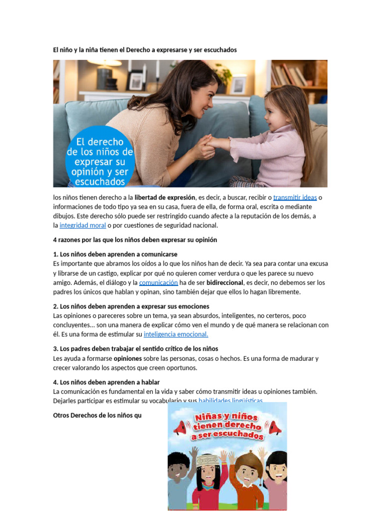 El Niño y La Niña Tienen El Derecho A Expresarse y Ser Escuchados | PDF