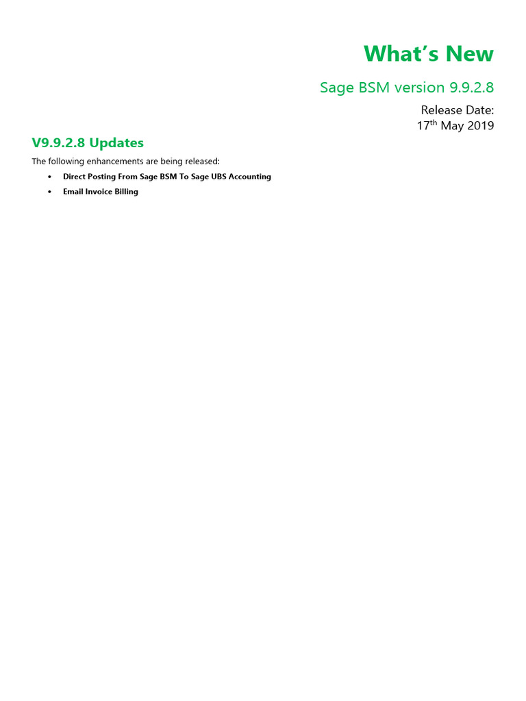 Sage BSM 9.9.2.8 Update Overview | PDF | Invoice | Microsoft Outlook