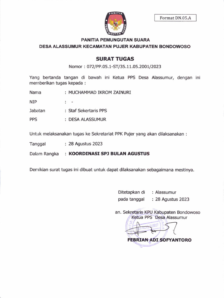 Format DN 05a ST Agustus | PDF