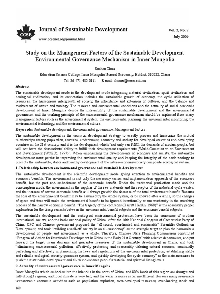 Study On The Management Factors of The Sustainable Development | PDF ...