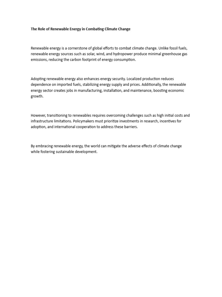 Renewable Energy's Impact on Climate Change | PDF