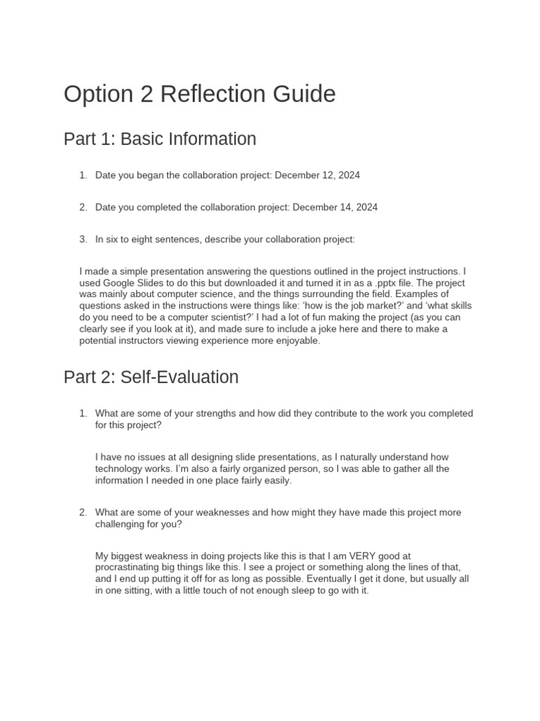 Collaboration Project Reflection Guide | PDF