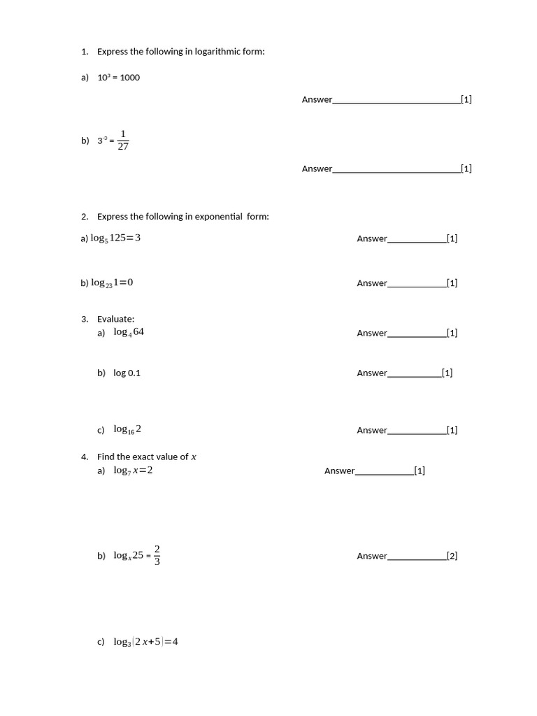 Logs Practice 2024 Yr10 | PDF