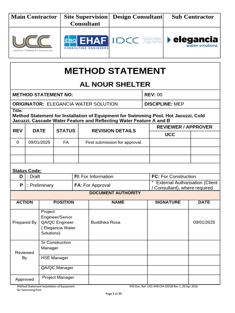 Method Statement for Pool Equipment Installation | PDF | Pump ...