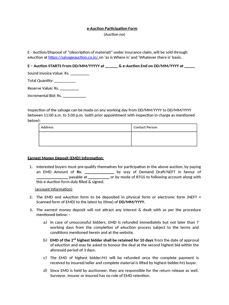 Buyer Particiption Form | PDF | Auction