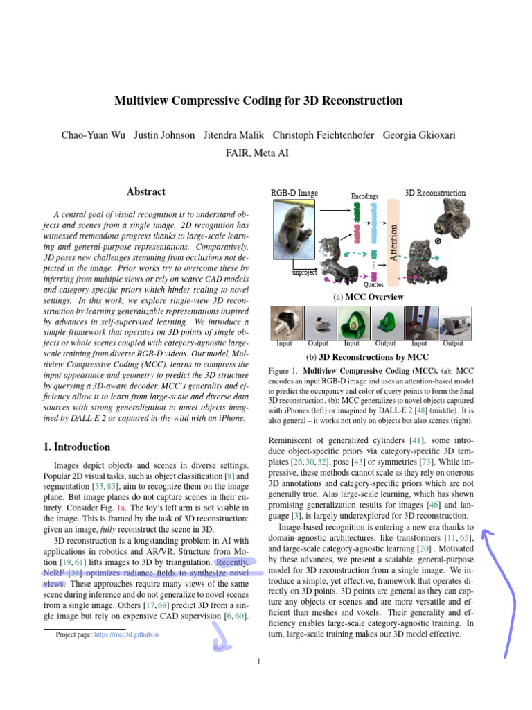 Multiview Compressive Coding For 3D Reconstruction | PDF | Artificial ...