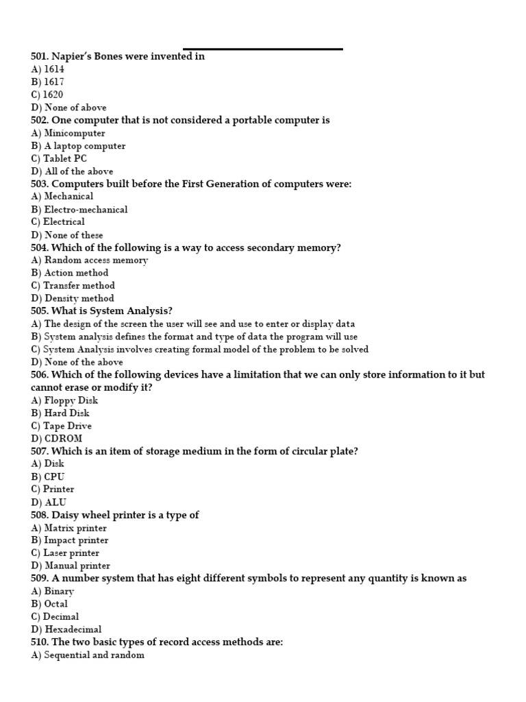 Computer Fundamental answer | PDF | Computer Data Storage | Random ...