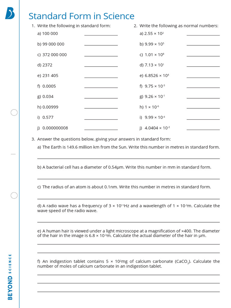 T SC 2549684 Standard Form in Science Worksheet - Ver - 5 | PDF ...