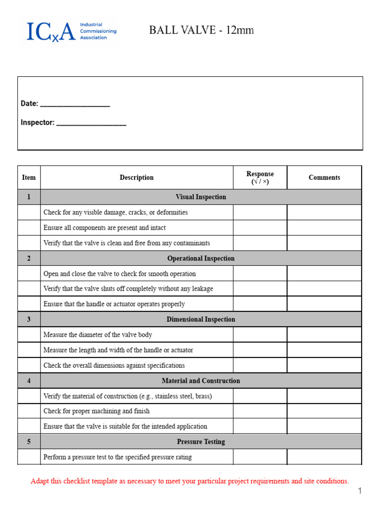 12mm Ball Valve Inspection Checklist | PDF | Valve | Mechanical Engineering