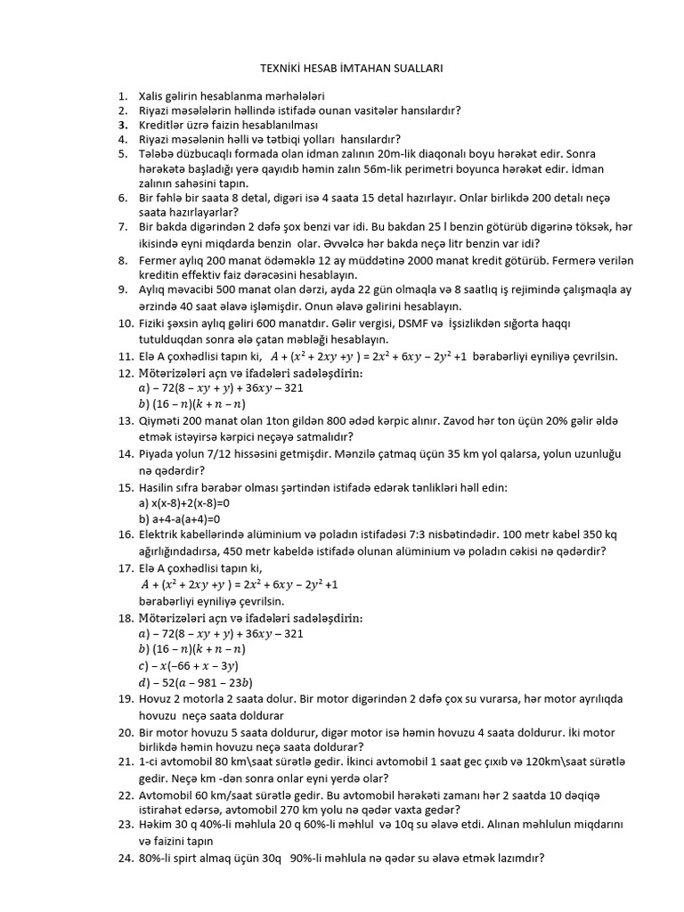 Hesab Suallar | PDF