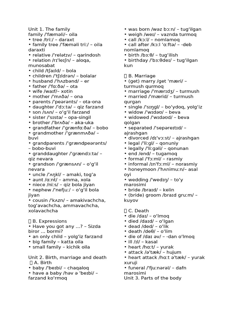 Family and Relationships Vocabulary | PDF | Telephone