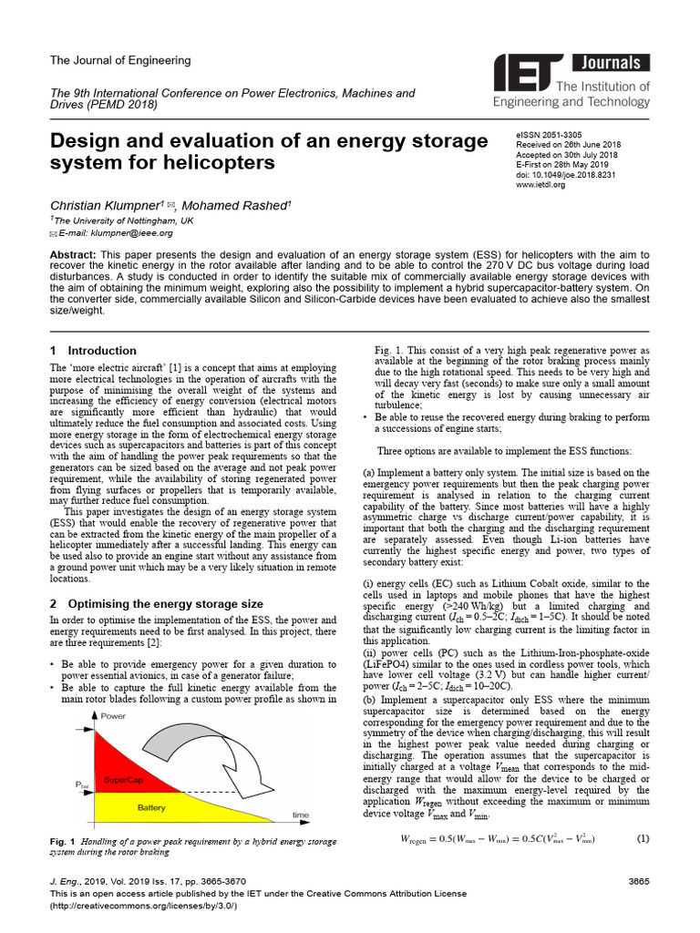 Design and Evaluation of An Energy Storage System For Helicopters | PDF ...