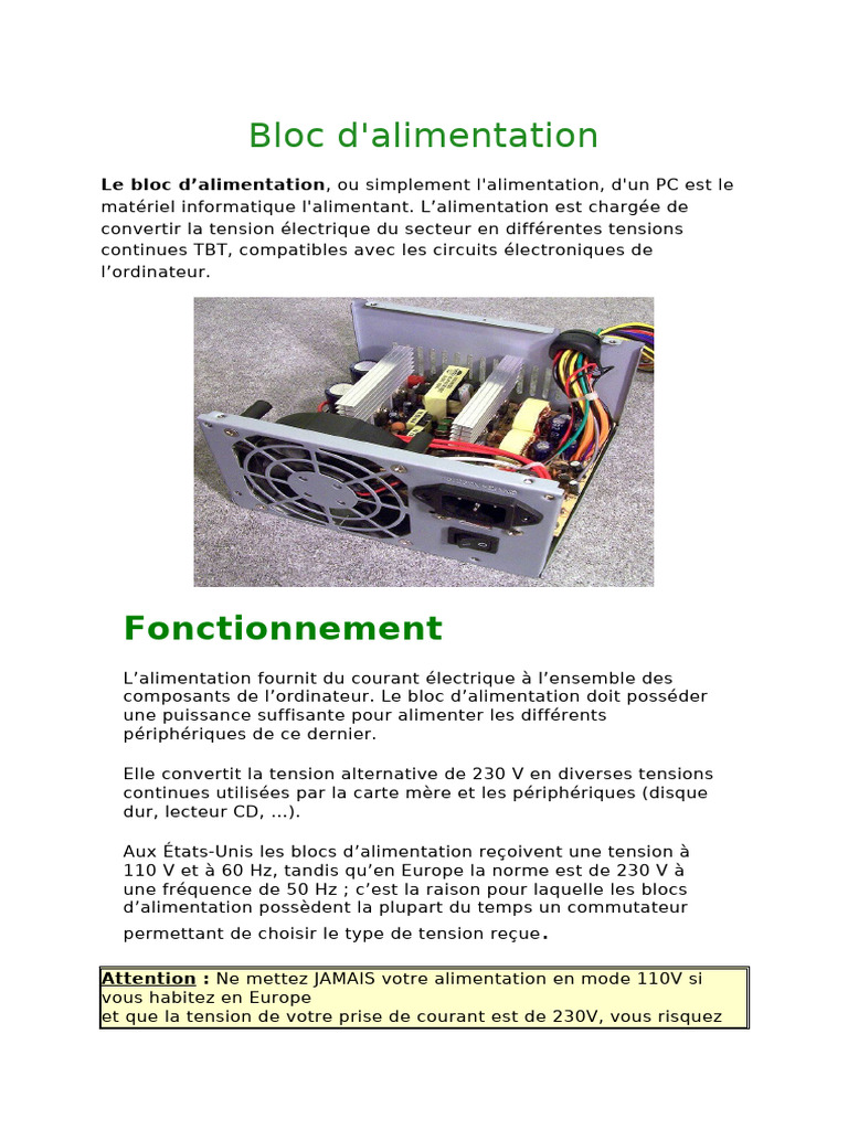 Caractéristiques du bloc d'alimentation PC | PDF | Informatique | Biens ...