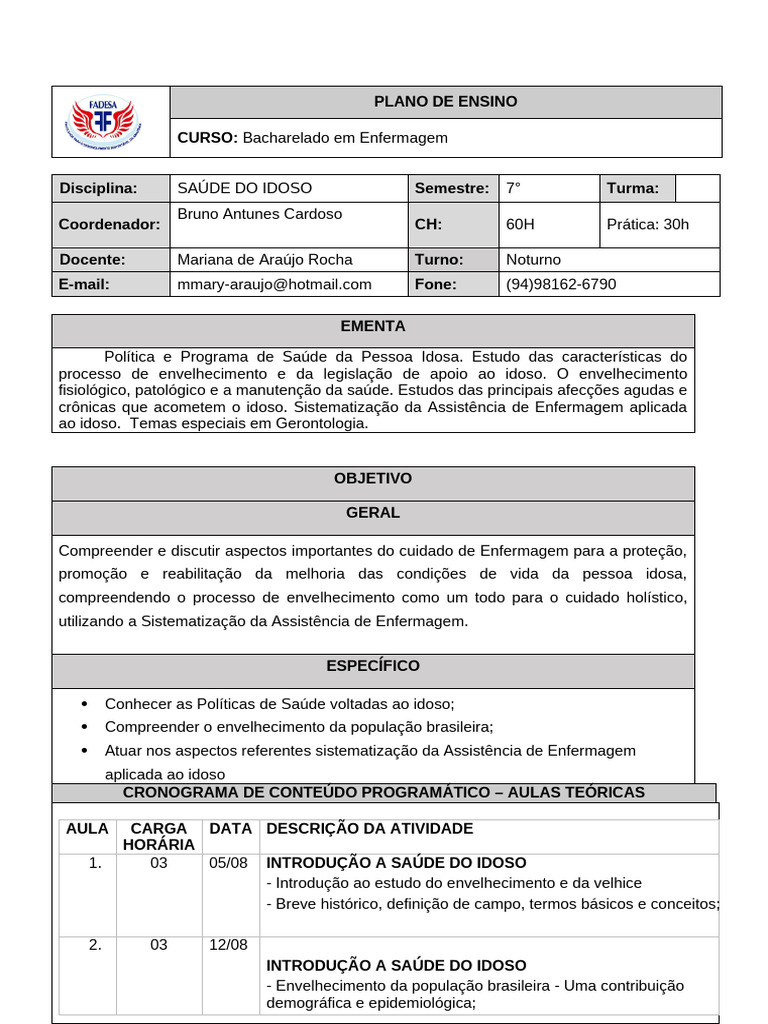 saúde do Idoso | PDF | Terceira idade | Enfermagem