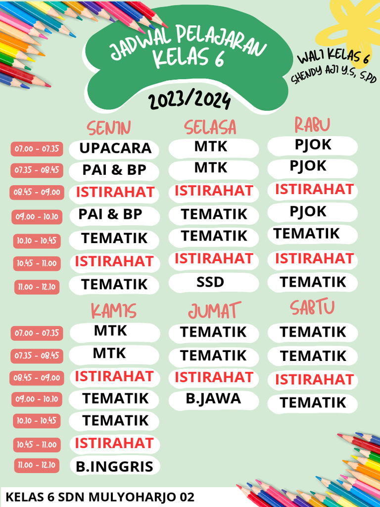 Hijau Merah Imut Jadwal Pelajaran Dokumen A4 | PDF