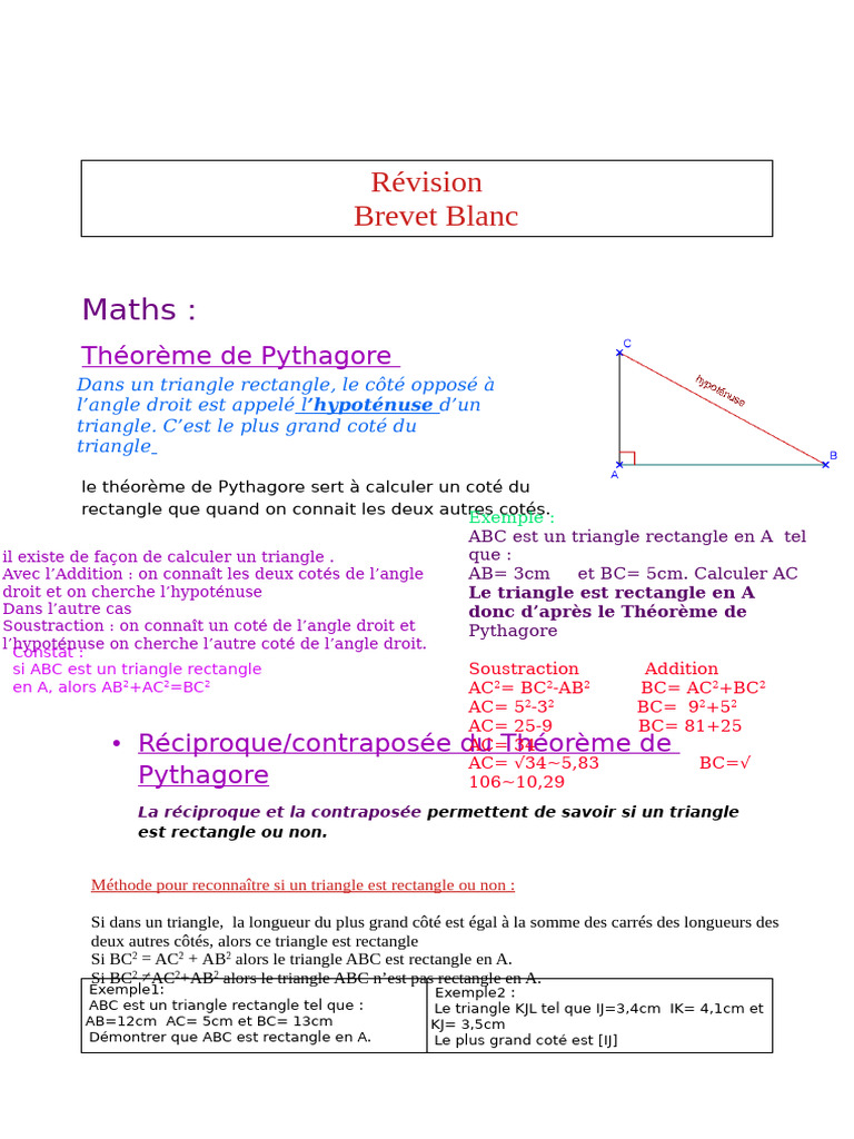 Révision Brevet Maths : Trigonométrie | PDF | Triangle | Géométrie ...