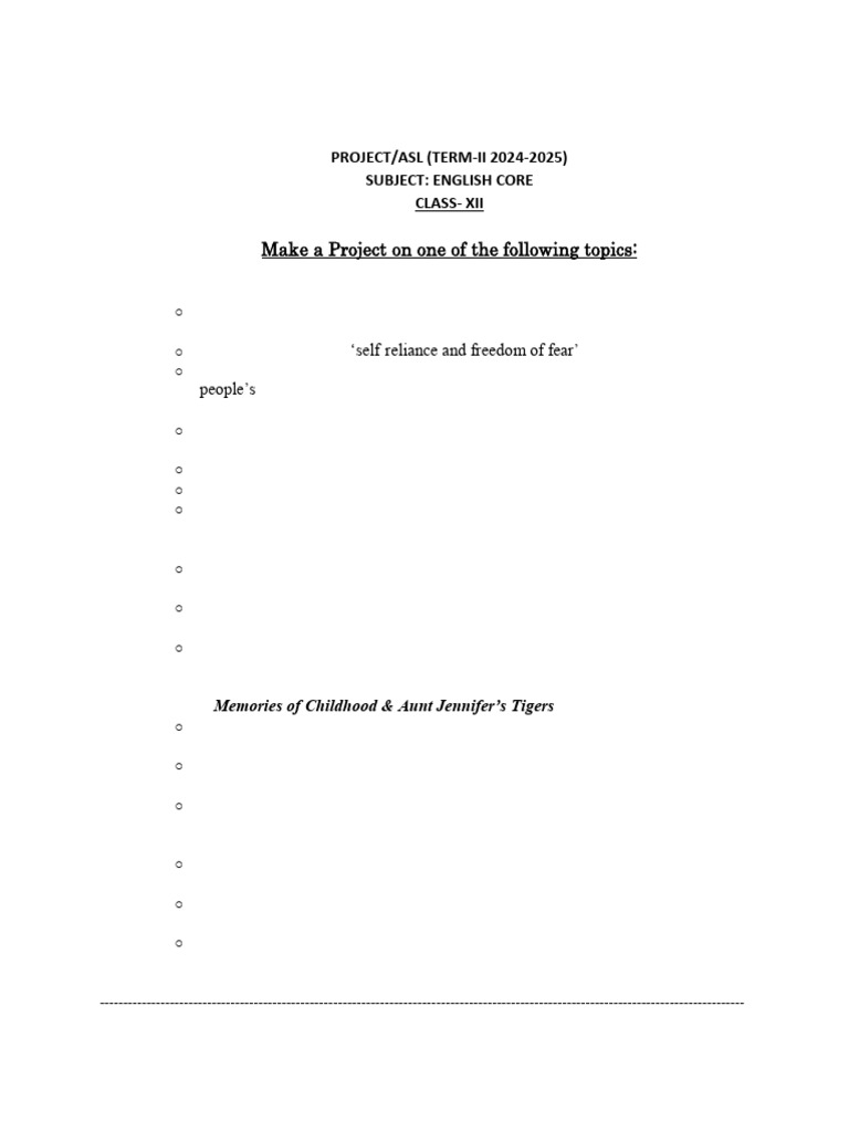 Class XII English Core Project Guidelines | PDF