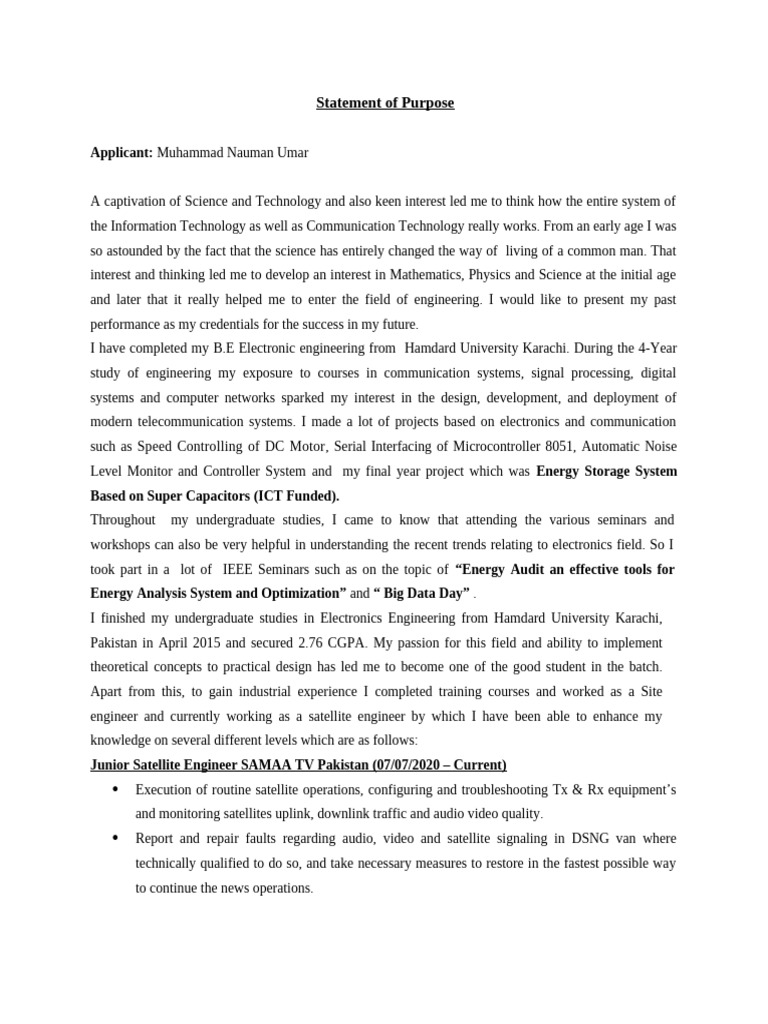 fFINAL SOP FOR MASTER IN TELECOMMUNICATION | PDF | Computer Network ...