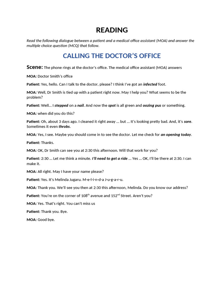 Patient-Assistant Dialogue for Medical Vocabulary | PDF | Medicine ...