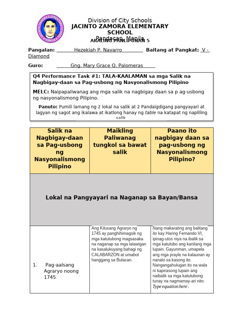 Q4 AP5 Performance Task #1 TALA-KAALAAMAN | PDF